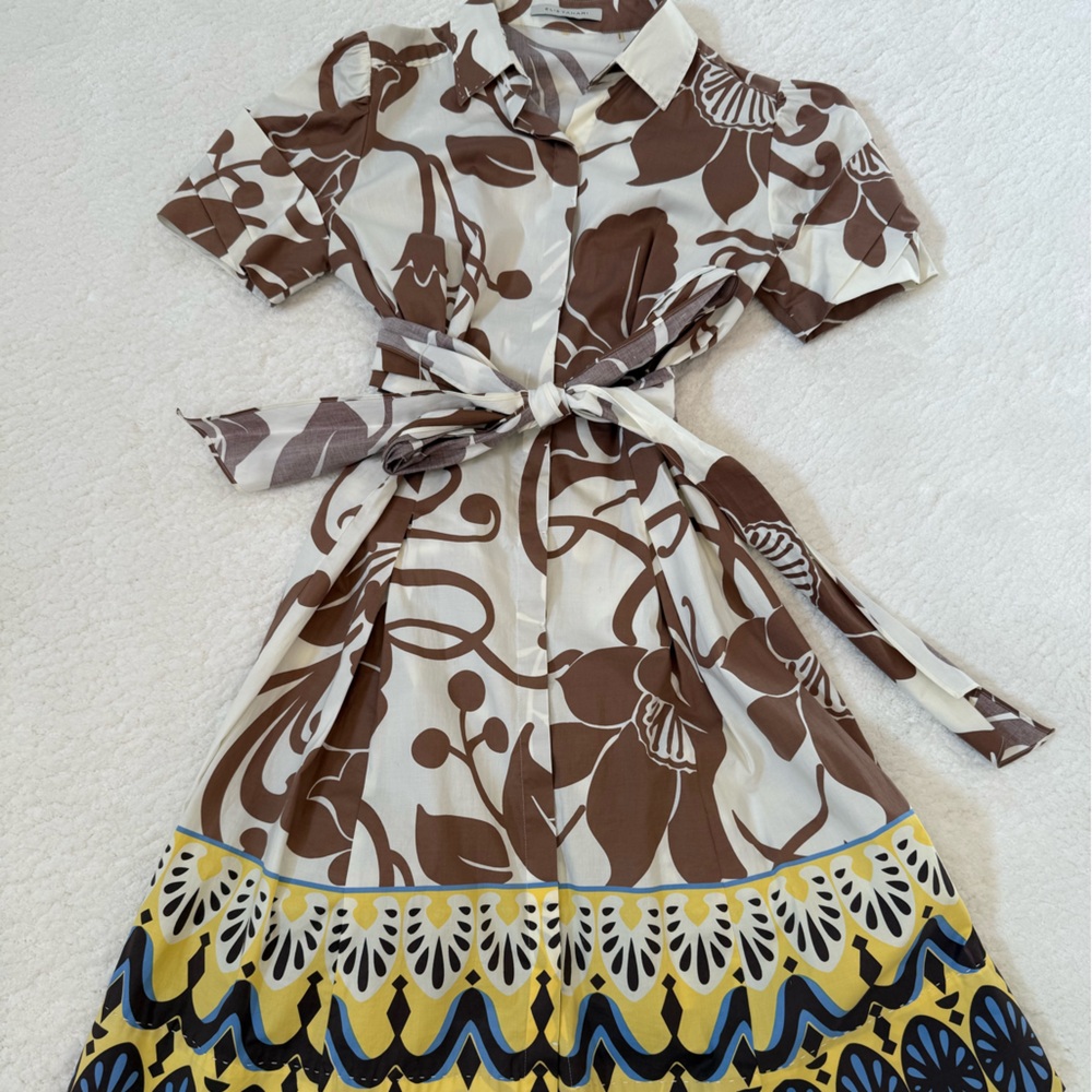 Elie Tahari Brown and Cream Patterned Dress